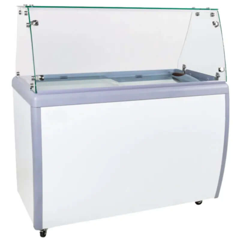 EFI FICD-39 Commercial 39-inch Ice Cream Dipping Cabinet with Sneeze Guard for showcasing ice cream.