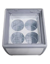 Interior view of the FG-150 flat glass top ice cream freezer showing four compartments.
