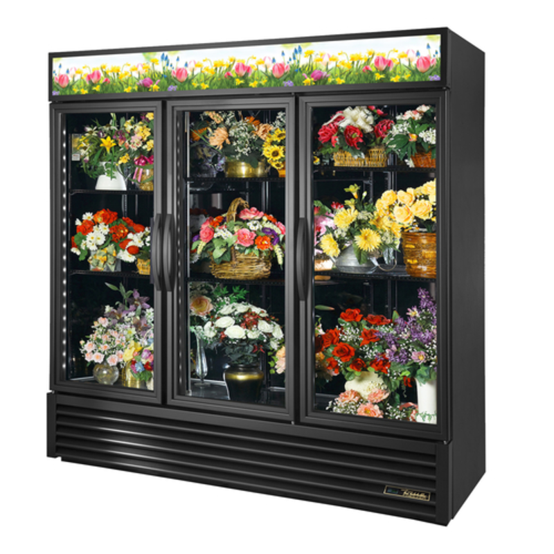 True GDM-72FC-HC~TSL01 78-Inch 3-Door Glass Floral Cooler Black